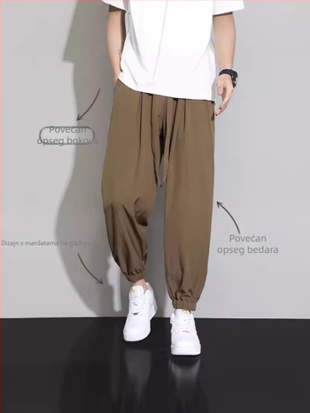 M-8XL Muške Ice Silk hlače, lagane ljetne cropped hlače sa vezicom, japanski streetwear stil