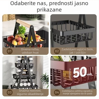 Višeslojna košara za voće i povrće na kuhinjskom pultu