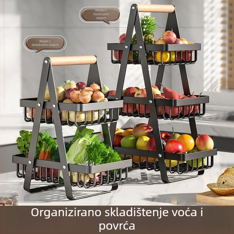 Višeslojna košara za voće i povrće na kuhinjskom pultu