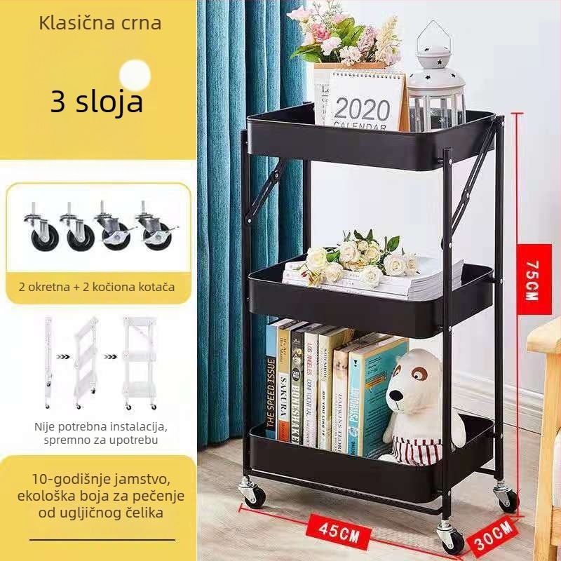 Sklopiva kolica za pohranu s kotačićima, za kuhinju, bez montaže