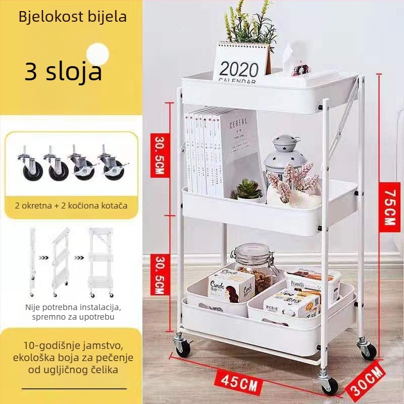 Sklopiva kolica za pohranu s kotačićima, za kuhinju, bez montaže