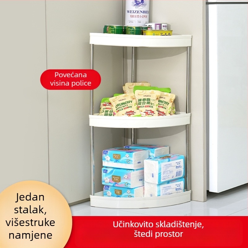 Kutni kuhinjski stalak s radnom površinom za začine, ulje, sol, umak i ocat