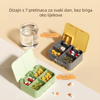 Dvostruki rezač i dozirnik za tablete, mini kutija za tablete sa 7 odjeljaka, prijenosni organizator lijekova, zatvoren spremnik za pohranu