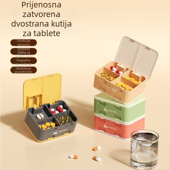 Dvostruki rezač i dozirnik za tablete, mini kutija za tablete sa 7 odjeljaka, prijenosni organizator lijekova, zatvoren spremnik za pohranu