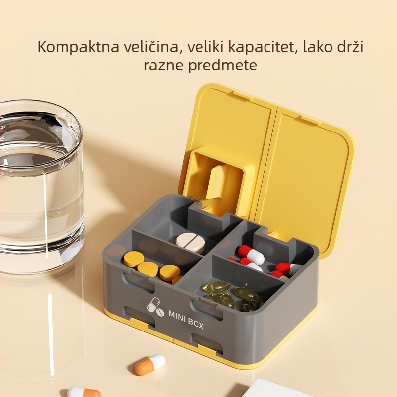 Dvostruki rezač i dozirnik za tablete, mini kutija za tablete sa 7 odjeljaka, prijenosni organizator lijekova, zatvoren spremnik za pohranu