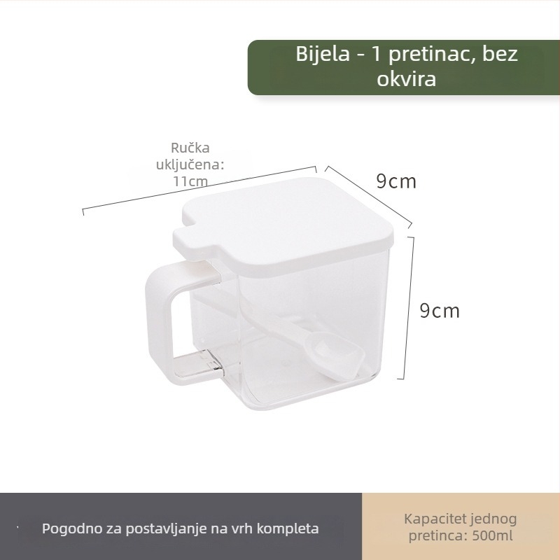 KM kvadratna posuda za začine s žličicom, plastični spremnik MSG i soli