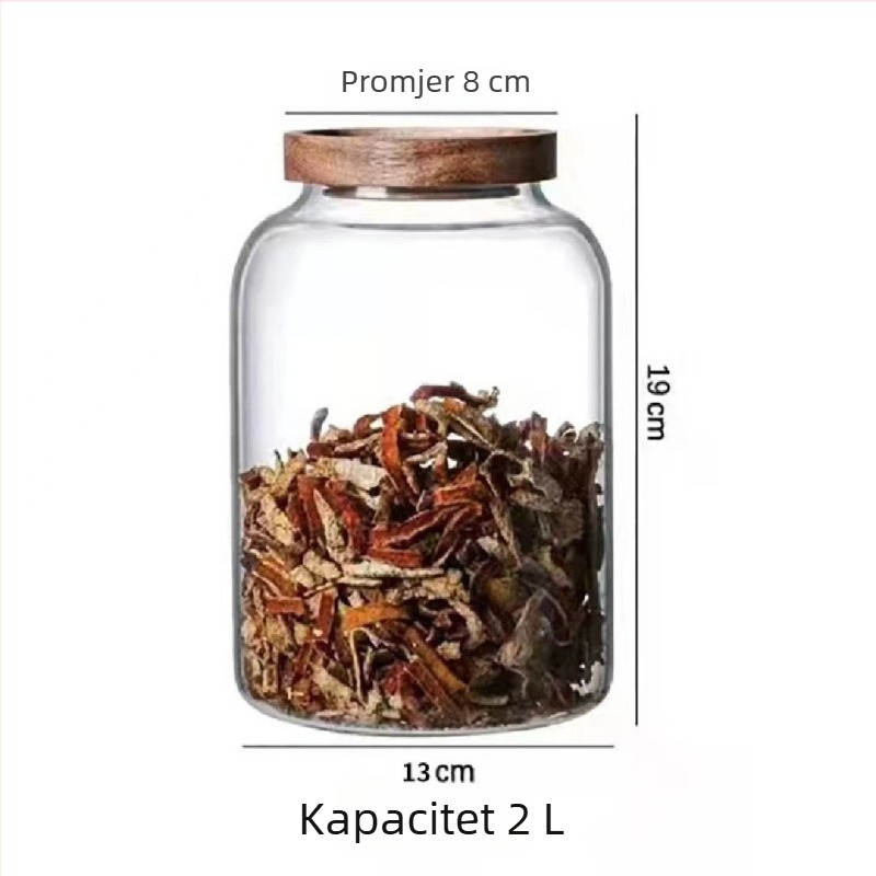 Staklena posuda s poklopcem od akacije, zatvara se, velika kapaciteta kuhinjsko skladište zrnja, čaja i sušene korice mandarine