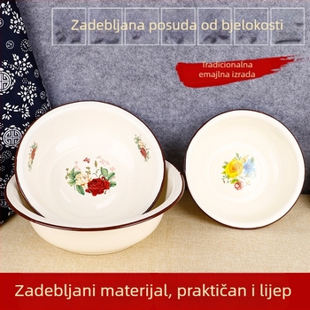 Emajlirana zdjela s cvjetnim uzorkom, debeli emajl, vintage okruglog oblika, promjer 10 cm, lako za čišćenje