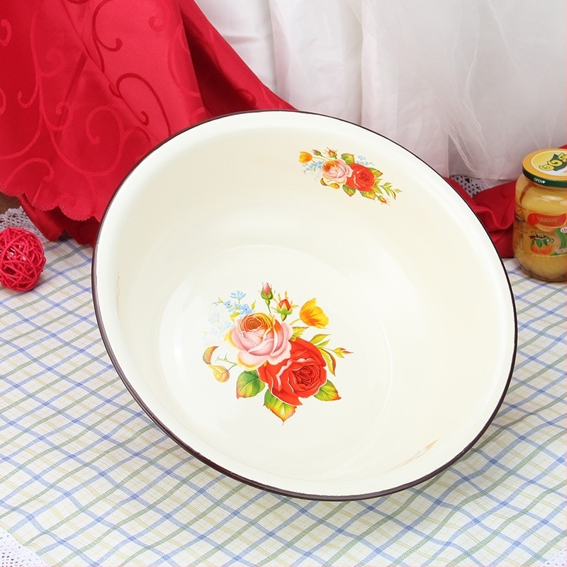 Emajlirana zdjela s cvjetnim uzorkom, debeli emajl, vintage okruglog oblika, promjer 10 cm, lako za čišćenje