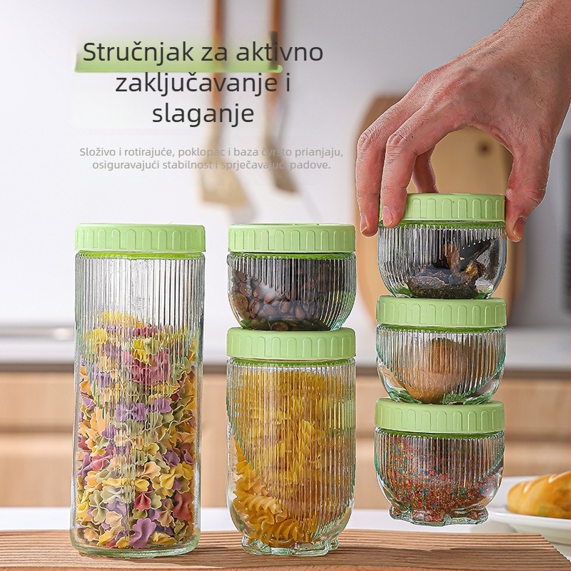 Staklena posuda za skladištenje s hermetičnim poklopcem, prozirna, otporna na vlagu, dizajn mačje šape, kapacitet ispod 300 ml, može se slagati.