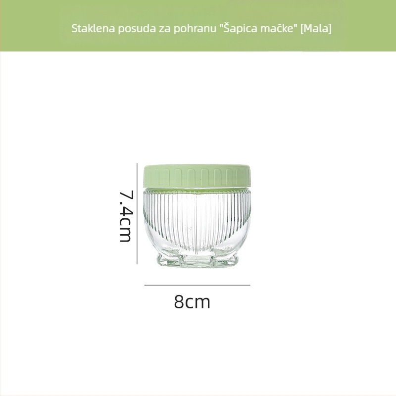 Staklena posuda za skladištenje s hermetičnim poklopcem, prozirna, otporna na vlagu, dizajn mačje šape, kapacitet ispod 300 ml, može se slagati.
