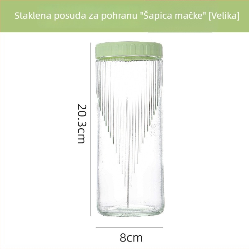 Staklena posuda za skladištenje s hermetičnim poklopcem, prozirna, otporna na vlagu, dizajn mačje šape, kapacitet ispod 300 ml, može se slagati.