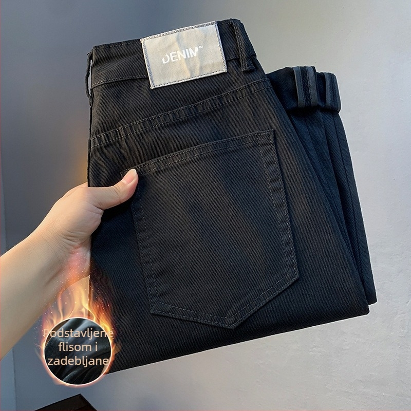 Muške casual traperice od denima, jesenja kolekcija, slim-fit uz lagano opuštenu ravnu nogavicu, bež boja, osnovni stil, vrhunska kvaliteta