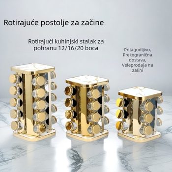 Okretni stalak za začine od nehrđajućeg čelika s mramornim uzorkom i zlatnim završnim slojem; s posudama za začine; 3 etaže, 4 etaže ili 5 etaža
