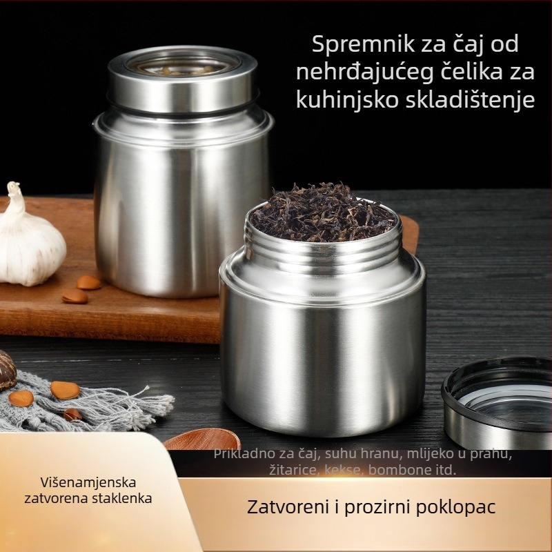 304 nehrđajući čelik, zatvoren prozirni višenamjenski spremnik za čaj, kineska biljna medicina i hranu – otporan na vlagu, čuva svježinu