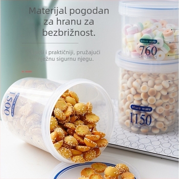 Zatvoreni plastični spremnik za hranu – proziran, otporan na vlagu, kapaciteta 800–1000 ml, za grickalice, mlijeko u prahu i žitarice, prenosni