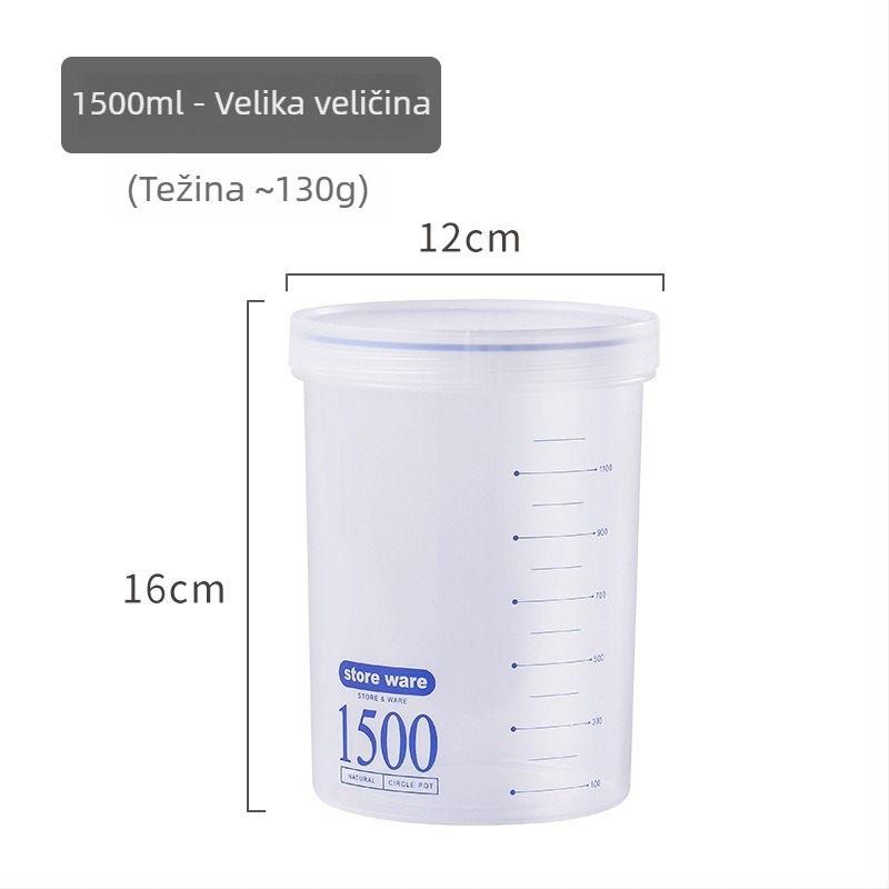 Zatvoreni plastični spremnik za hranu – proziran, otporan na vlagu, kapaciteta 800–1000 ml, za grickalice, mlijeko u prahu i žitarice, prenosni