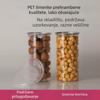 Prozirni PET spremnik za kokice, prehrambene kvalitete, s hermetičkim poklopcem i lakim otvaranjem