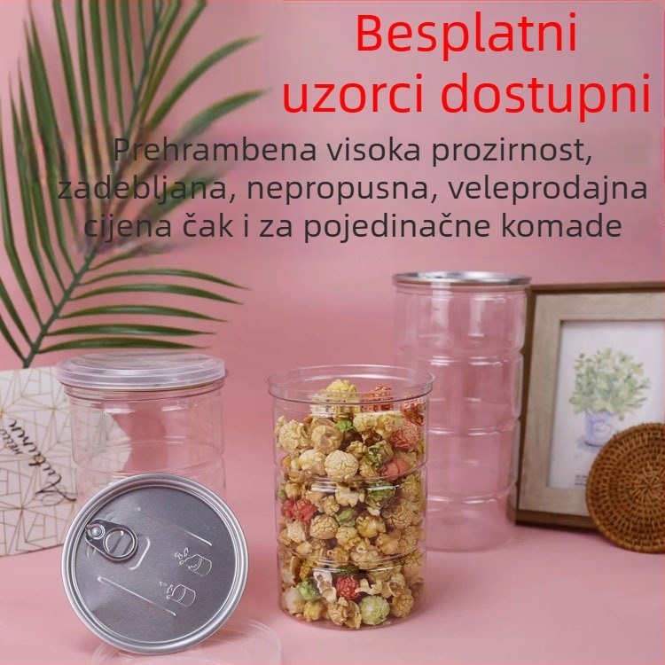 Prozirni PET spremnik za kokice, prehrambene kvalitete, s hermetičkim poklopcem i lakim otvaranjem