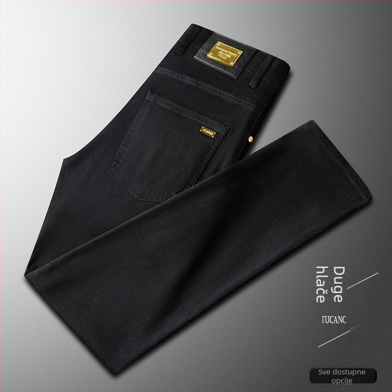 Muške crne traperice od denima s elastanom, slim-straight kroj, fleece podstava, vrhunska kvaliteta