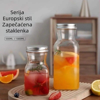 Staklena posuda s europskim stilom i hermetičkim zatvaranjem za grickalice, mlijeko, sok, čaj s mlijekom, pića, hladnu vodu, kiseljenje i skladištenje; ovalni oblik, kapacitet ispod 300 ml
