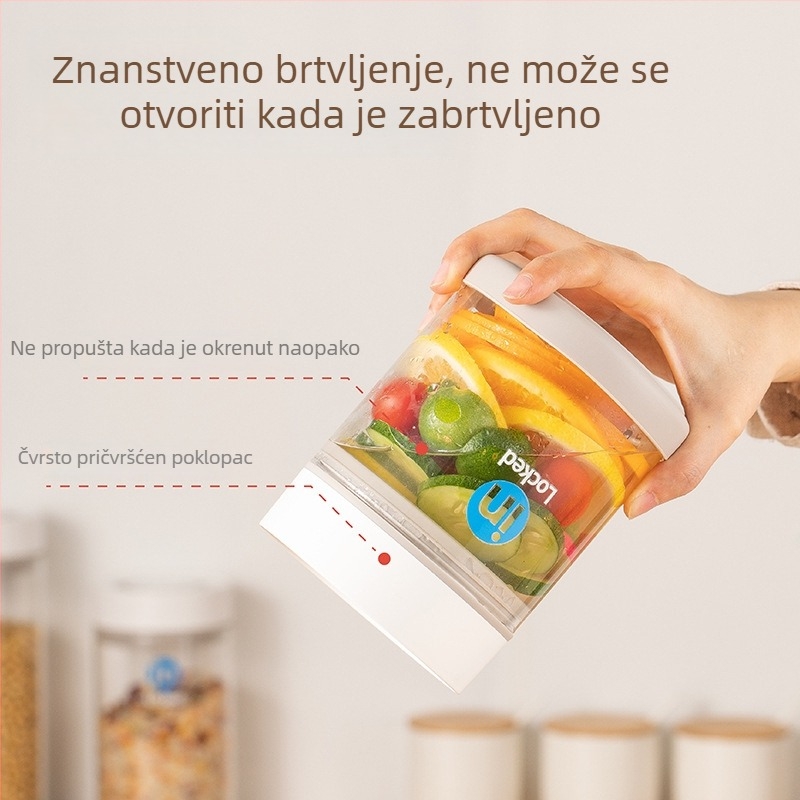 Staklena vakuumska posuda za skladištenje s automatskim zatvaranjem, za zrna kave, suhe namirnice i voće