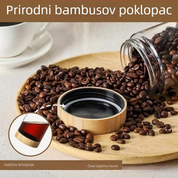 Staklena posuda za skladištenje s poklopcem od bambusa, vlaga otporan zatvoreni spremnik za zrna kave, grickalice i orašaste plodove
