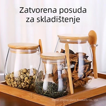 Prilagođeni spremnik za žitarice i čaj sa poklopcem i žličicom, zatvoren stakleni spremnik od borosilikatnog stakla