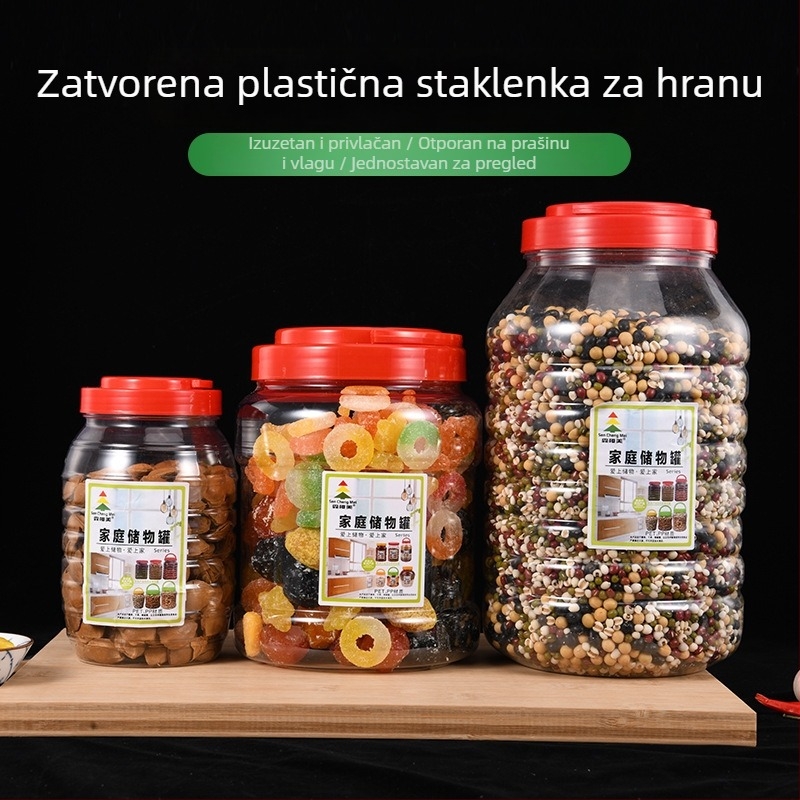 PET posuda s širokim vratom i poklopcem, prozirna posuda za hranu za med, orahe, žitarice i suho voće