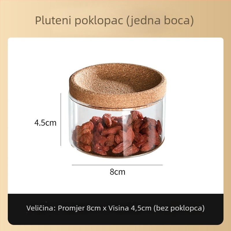 Prilagođeni stakleni spremnik za začine s plutenim poklopcem, proziran spremnik za pohranu