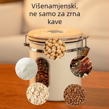 Spremnik od 304 nehrđajućeg čelika sa prozorom za čuvanje kave, suhog voća i žitarica, uz žlicu i jednostrani ventil za očuvanje svjeŕžine