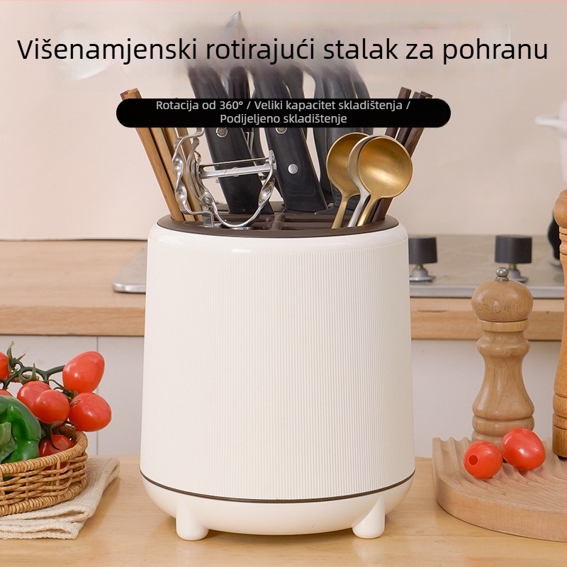 Okretni držač noževa i organizator kuhinjskog pribora za radnu ploču – višenamjenski stalak za nože i pribor