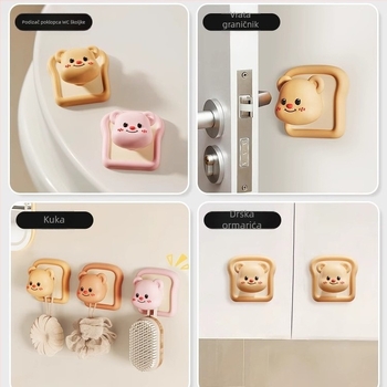 Cream Bear Crtani Držač za Vrata – Tiši Jastučić Protiv Sudara Vrata, PVC, Zidna Montaža