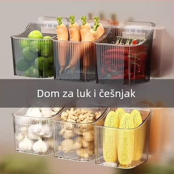 Plastični zidni koš za skladištenje luka, đumbira i češnjaka — kuhinjski i kupaonski visi organizator za voće i povrće
