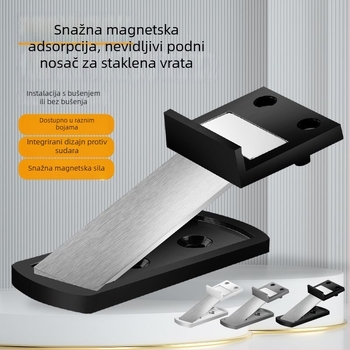 Stakleni magnetski zatvarač za vrata, nevidljiva montaža na pod, novi model s otvorima, otporan na udarce, uski okvir, za spavaću sobu i kupaonu