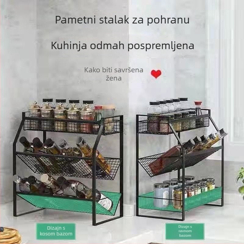 Nagibni stalak za začine na kuhinjskoj radnoj ploči – višeslojni organizator za ulje, sol, umak i ocat