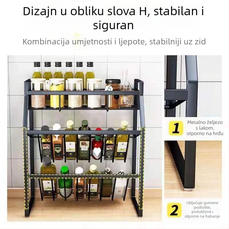 Nagibni stalak za začine na kuhinjskoj radnoj ploči – višeslojni organizator za ulje, sol, umak i ocat