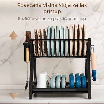 Stalak za posuđe od nehrđajućeg čelika 304, s držačem za čaše, držačem za štapiće i odvlaživačem posuđa, podni stalak