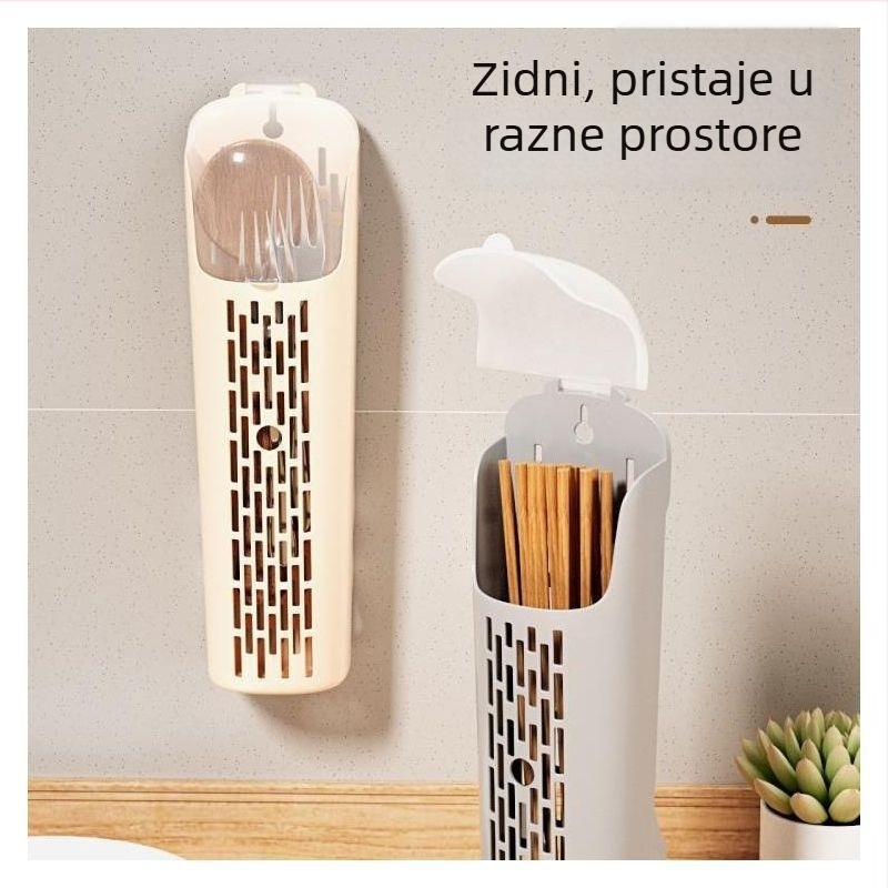 Zidni plastični držač za štapiće s poklopcem, kuhinjski organizator s odvodom
