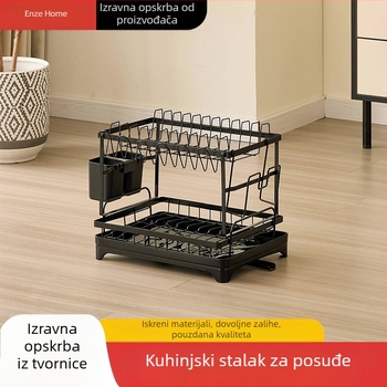 Kuhinjski stalak za posuđe s odvojivim odvodom, ploča za zdjele i štapiće za jelo, velik kapacitet