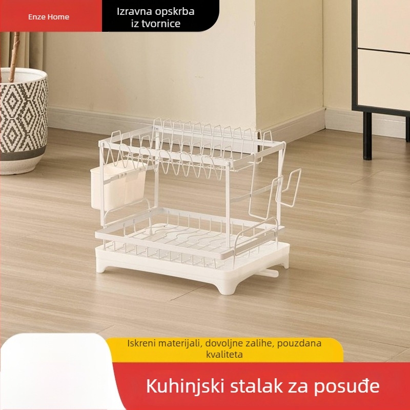 Kuhinjski stalak za posuđe s odvojivim odvodom, ploča za zdjele i štapiće za jelo, velik kapacitet