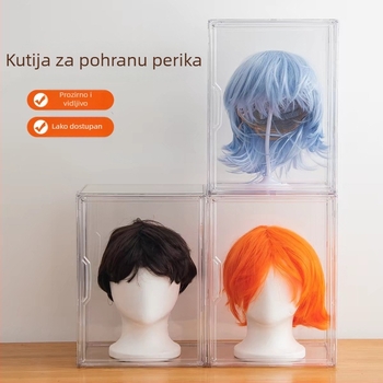 Prozirni akrilni ormarić za pohranu perika s poklopcem, prašinu štiti, za cosplay anime i rekvizite 2D