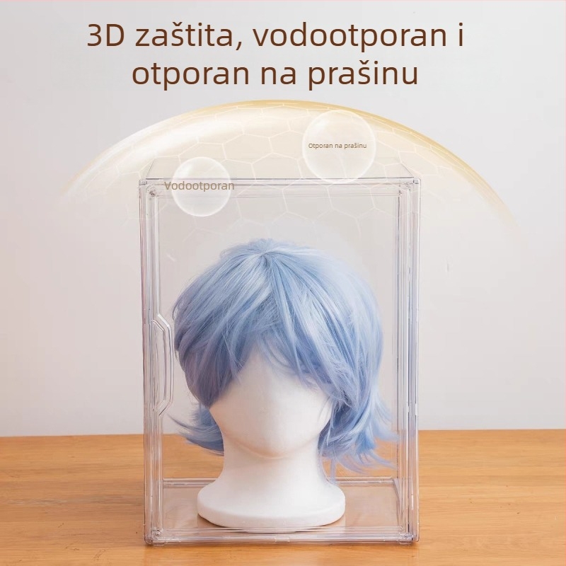 Prozirni akrilni ormarić za pohranu perika s poklopcem, prašinu štiti, za cosplay anime i rekvizite 2D