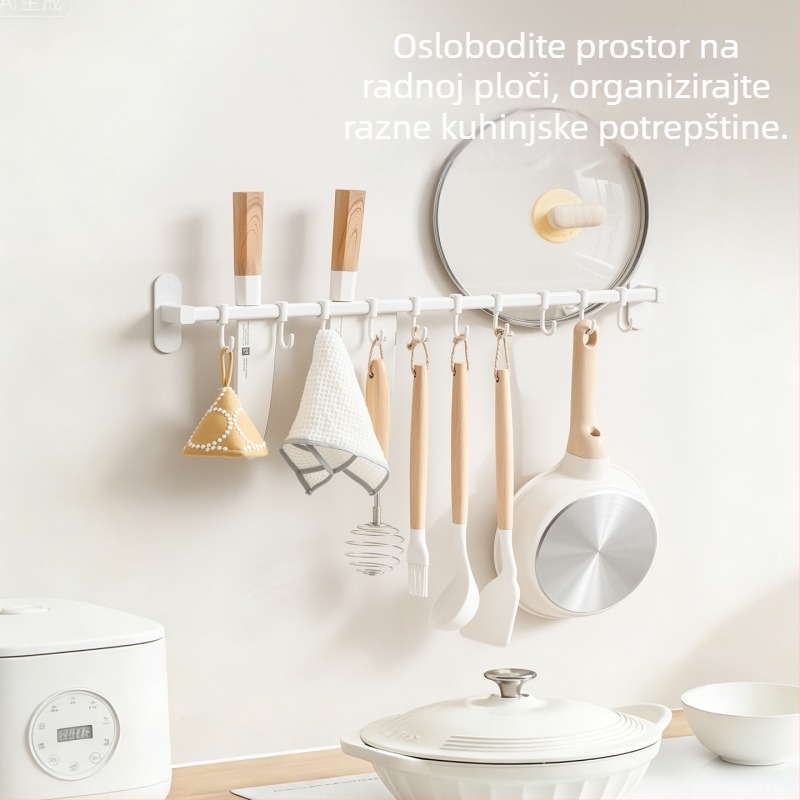 Zidni kuhinjski držač s kukicama za lonce, poklopce, špatule i pribor