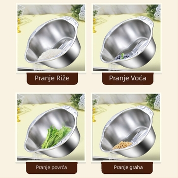 Višenamjenska kuhinjska posuda za pranje povrća i riže, košara za ispiranje i ocijeđivanje voća i povrća, velika zapremina, može ocijediti i pohraniti