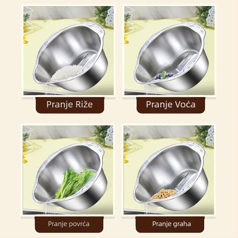 Višenamjenska kuhinjska posuda za pranje povrća i riže, košara za ispiranje i ocijeđivanje voća i povrća, velika zapremina, može ocijediti i pohraniti