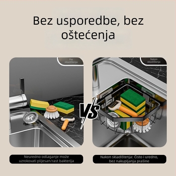 Zidni stalak za sudoperu – višenamjenski organizator za spužvice, čelične kuglice i odvod vode