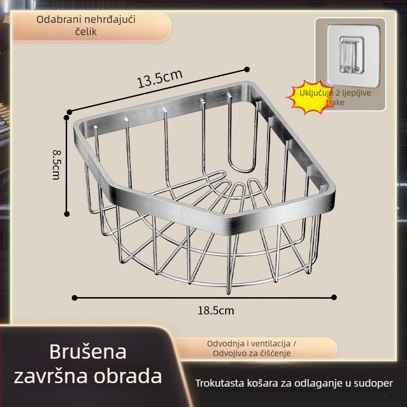 Zidni stalak za sudoperu – višenamjenski organizator za spužvice, čelične kuglice i odvod vode