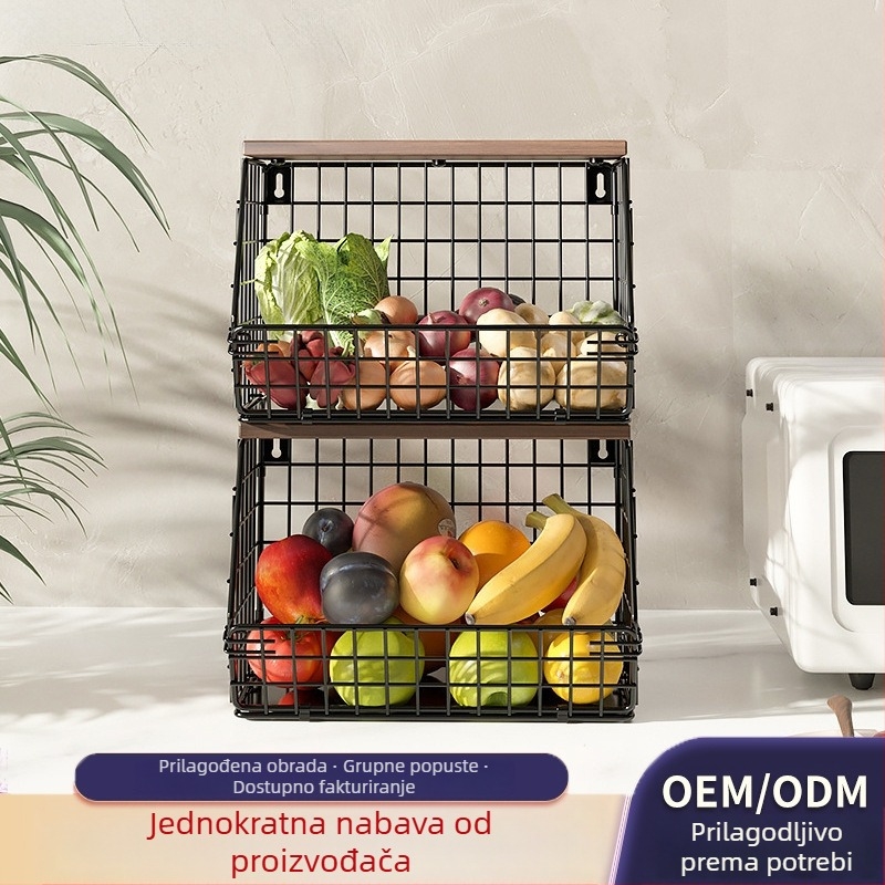 Zidni metalni kuhinjski stalak za skladištenje – višenamjenski, stohirajuće košarice za voće i povrće