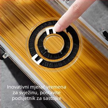 Kuhinjski spremnik za skladištenje tjestenine i žitarica, s prehrambenim materijalom, hermetičan, s tajmerom
